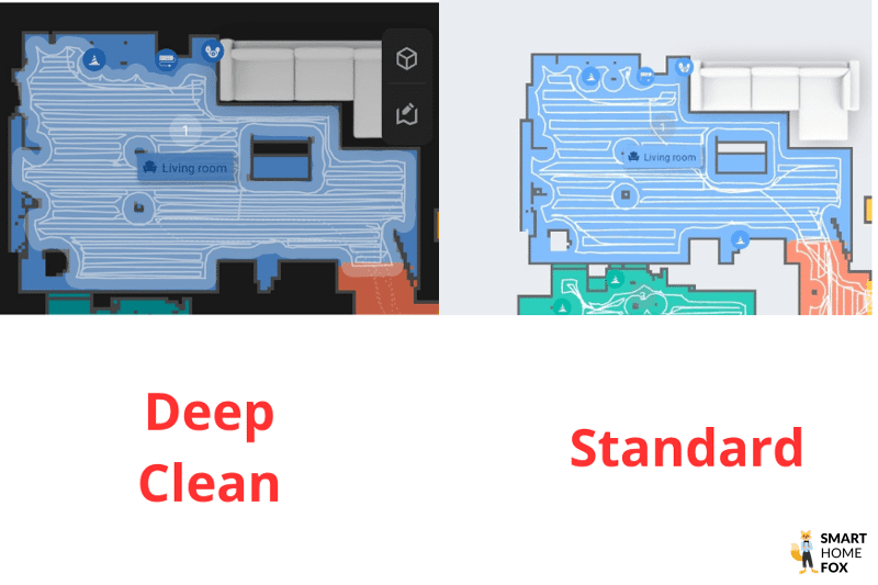 Пересекающиеся дорожки во время интенсивной влажной уборки можно увидеть в приложении Roborock S8 Pro.